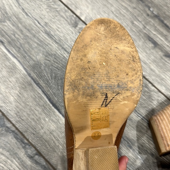 • JEFFREY CAMPBELL • Ibiza Last Vinton Brown Leather Stack Heel Mules Booties - Picture 6 of 6